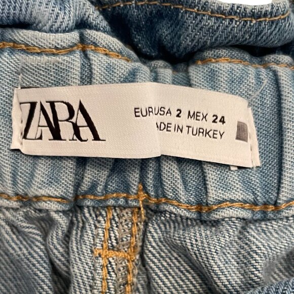 ZARA Women’s High Waist Paperbag Jeans Light Wash Denim Size 2 - Picture 3 of 11